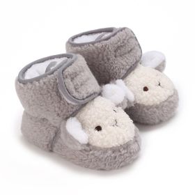 0-12 Months Old Male And Female Baby Thickened Non-slip Cartoon Cotton Shoes (Option: Gray-Inner Length 11cm)