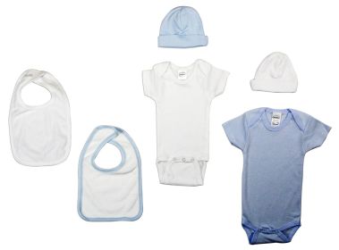 Boys 6 Piece Layette Set (Color: White/Blue, size: small)