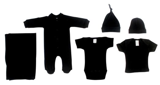 Black 6 Piece Layette Set (Color: Black, size: small)