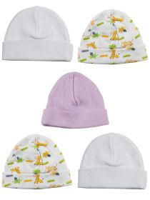 Girls Baby Cap (Pack of 5) (Color: Pink/White/Print, size: One Size)