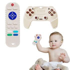 2-Pack Baby Teether Toys Silicone Toddler; Sensory Toy Chew Toys Educational ; TV Remote Control Shape Teething Toys for Babies 6-18 Months (Black) (style: Beige)