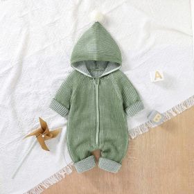 Baby Solid Color Zipper Front Design Hooded Knitted Romper (Size/Age: 80 (9-12M))