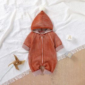 Baby Solid Color Zipper Front Design Hooded Knitted Romper (Size/Age: 66 (3-6M))