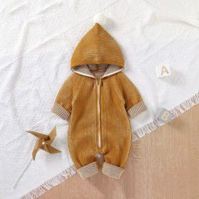 Baby Solid Color Zipper Front Design Hooded Knitted Romper (Size/Age: 73 (6-9M))