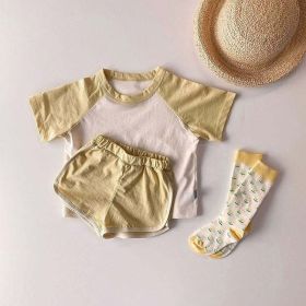 Baby Boys And Girls Color Patchwork Design Round Neck Short-Sleeved Top Combo Shorts Summer Cotton Sets (Size/Age: 100 (2-3Y))