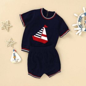 Baby Boy Embroidered Graphic Striped Neck & Sleeve Design Tee Combo Shorts Sailor Style Sets (Size/Age: 90 (12-24M))