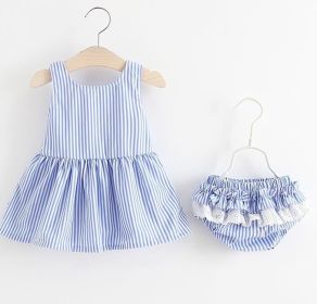 Baby Girl Striped Pattern Dress Combo Short Pants In Sets (Size/Age: 73 (6-9M))