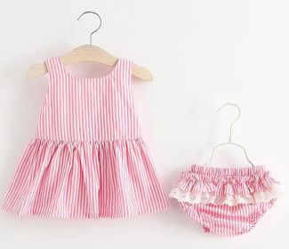 Baby Girl Striped Pattern Dress Combo Short Pants In Sets (Size/Age: 80 (9-12M))