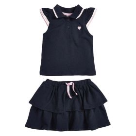 Baby Girl Heart Embroidered Pattern Polo-Neck Shirt And Layered Solid Short Skirt Sets (Size/Age: 110 (3-5Y))