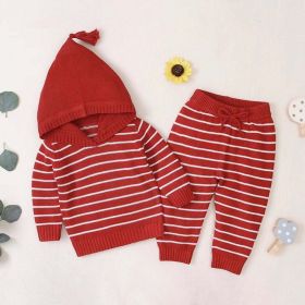 Baby 1pcs Striped Pattern Knitted Hoodie With Hat & Pants Warm Sets (Size/Age: 80 (9-12M))