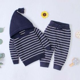 Baby 1pcs Striped Pattern Knitted Hoodie With Hat & Pants Warm Sets (Size/Age: 90 (12-24M))