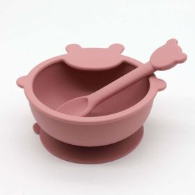 Baby Cartoon Bear Shape Complementary Food Training Silicone Bowl With Spoon Sets (Size/Age: Average Size (0-8Y))