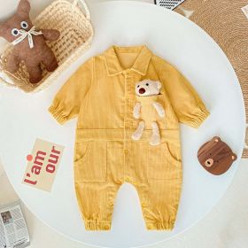 Baby 3D Cartoon Bear Patched Design Corduroy Fabric Button Front Romper (Size/Age: 80 (9-12M))