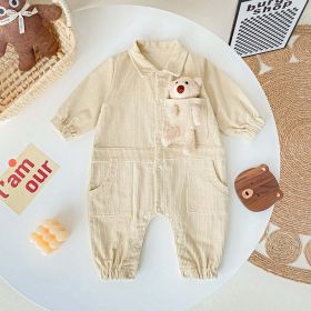 Baby 3D Cartoon Bear Patched Design Corduroy Fabric Button Front Romper (Size/Age: 73 (6-9M))