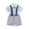 Baby Boy Solid Color Single Breasted Design Onesies With Bow Tie Combo Striped Overalls Shorts Sets