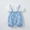 Baby Girls False 2-Pieces Solid Top Combo Floral Print Bottom Romper