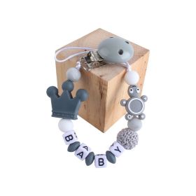 Baby Plastic Letters Pacifier Clip Baby Turtle Teether Fork Drop-Preventing Chain (Option: Gray)